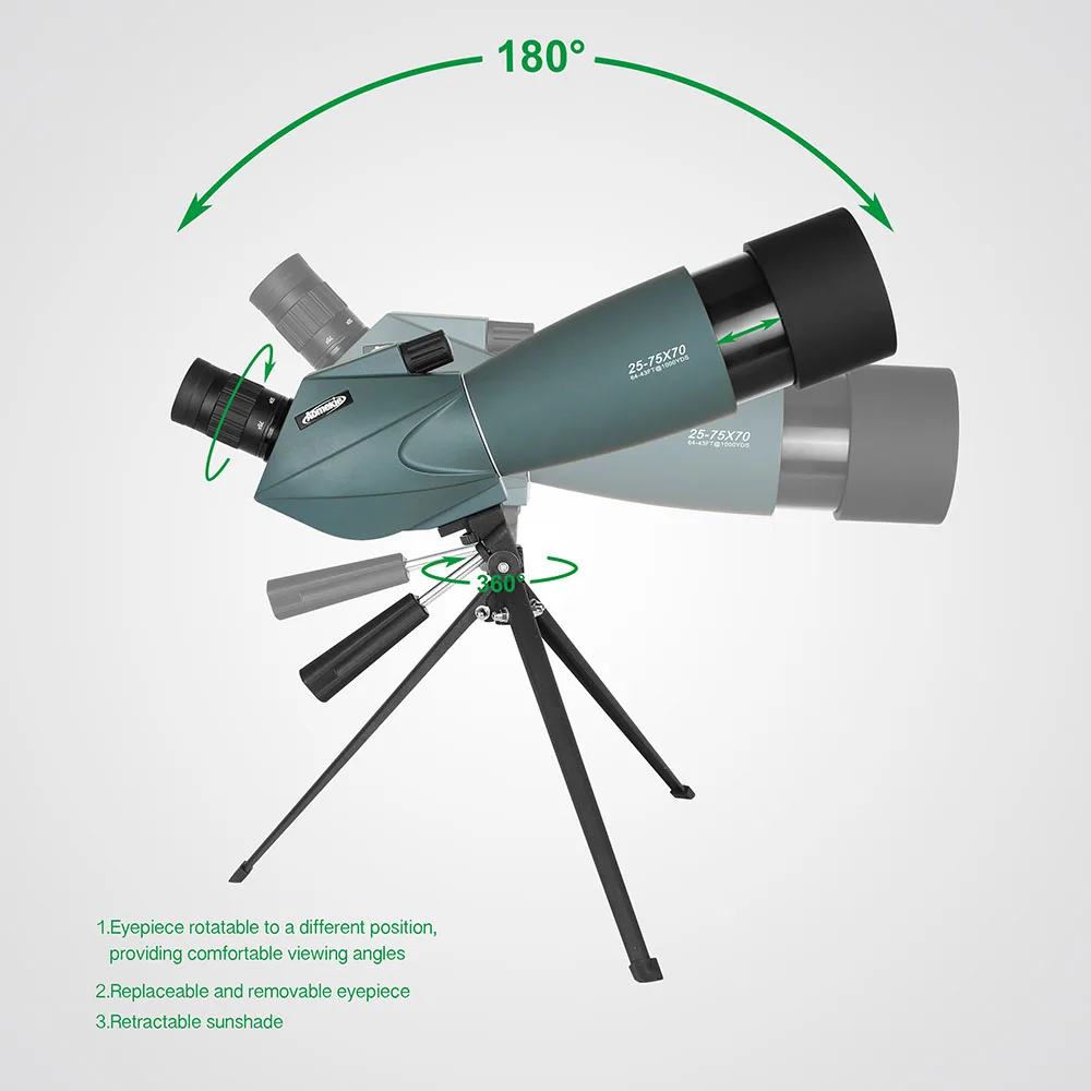 AOMEKIE 25-75X70 с фокусирующей оптикой для наблюдения точечных целей с держатель штатива для наблюдение за птицами, Охота Стрельба Монокуляр телескоп Водонепроницаемый