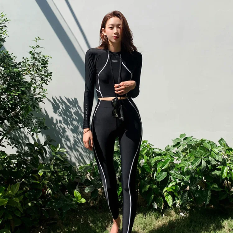 

Sunscreen Red New Korean Version of The Black Long-sleeved Trouser Swimsuit Split Thin Suit Swumsuit Woman