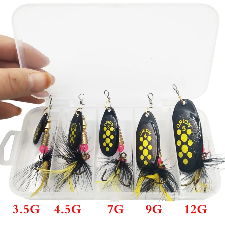 

5pcs/box Fishing Lures Trout Spoon Metal Spinners Baits for Jig Fly Fishing Baits Sea Hard Lures With Feather Treble Hooks Pesca