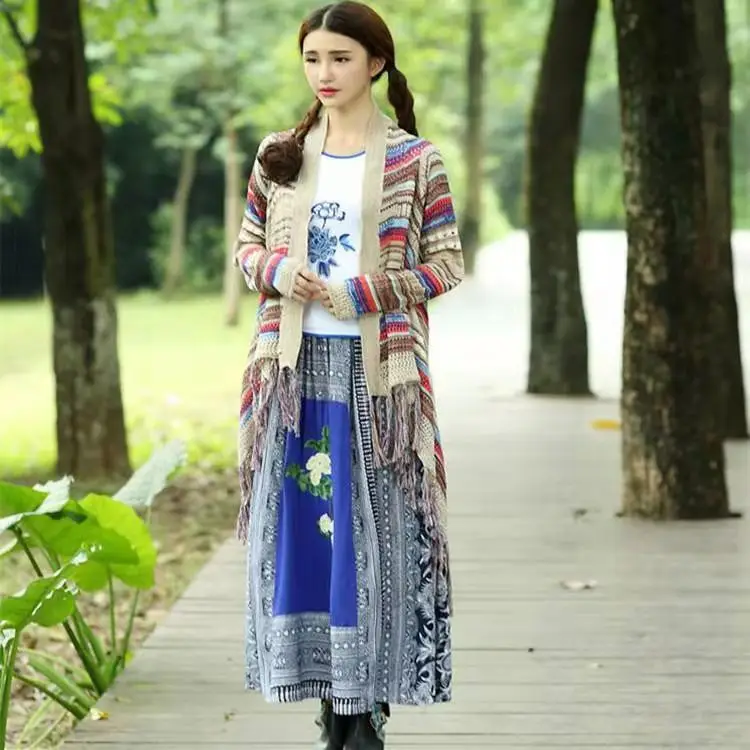 

National Romantic Su mid long sunscreen cardigan women's autumn Long Sleeve Striped large edition T-shirt shawl thin coat