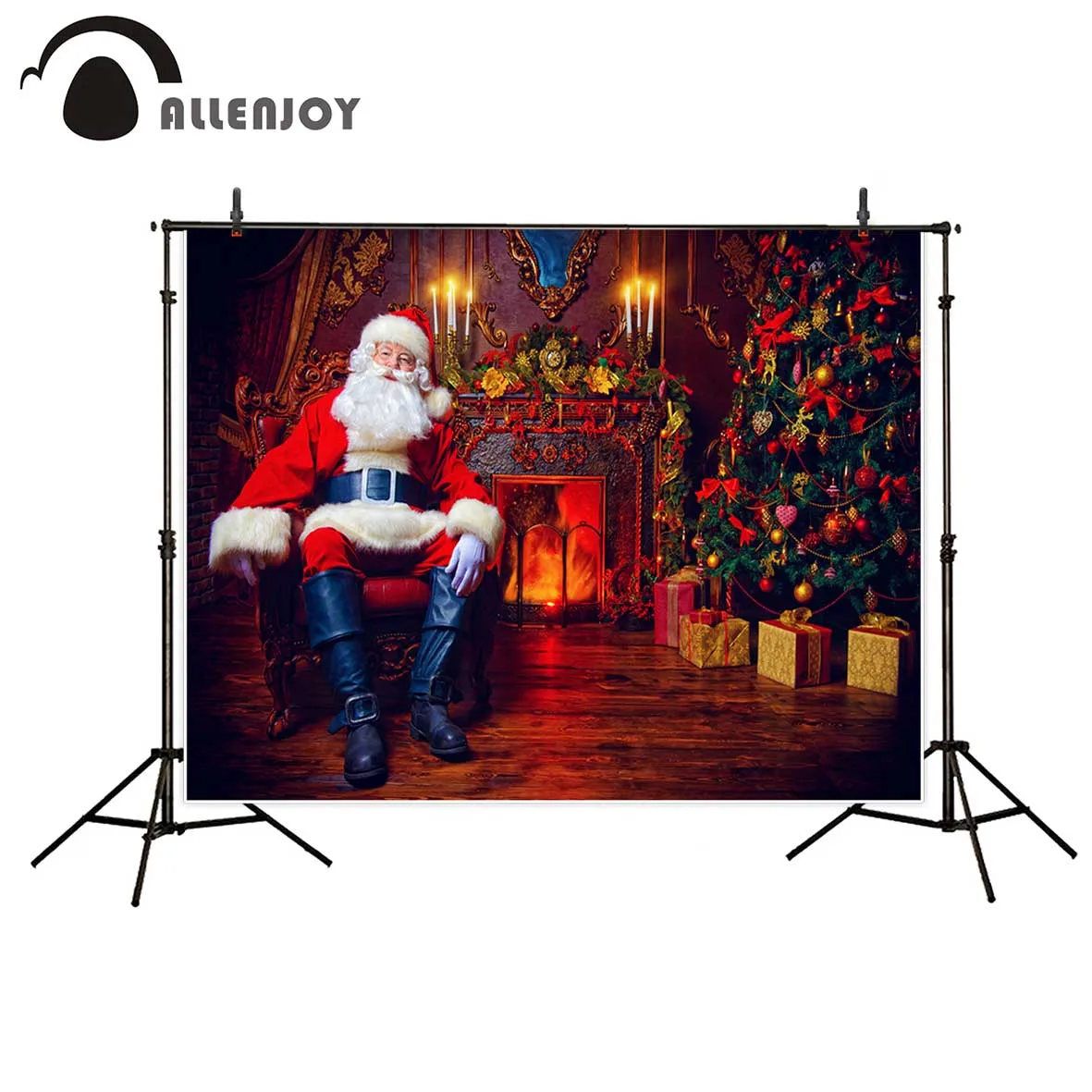 Фотофон Allenjoy Санта Клаус рождественские деревья камин подарки крытые деревянные