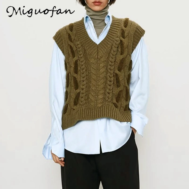 MiguoFan Зимний вязаный жилет свитер модный бохо пеньковые цветы женский без рукавов