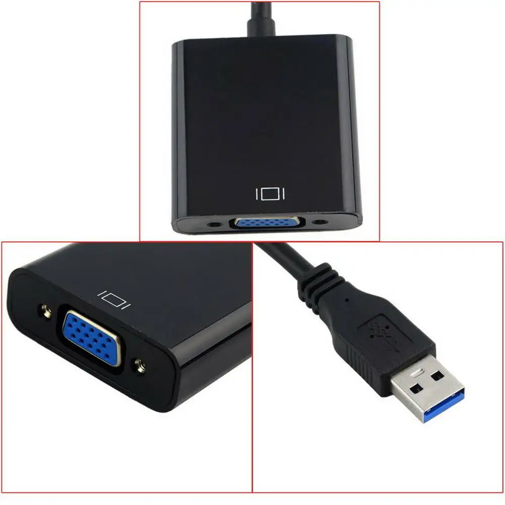Переходник для внешней видеокарты с USB 3 0 на VGA Win7/8/10 1080P| |