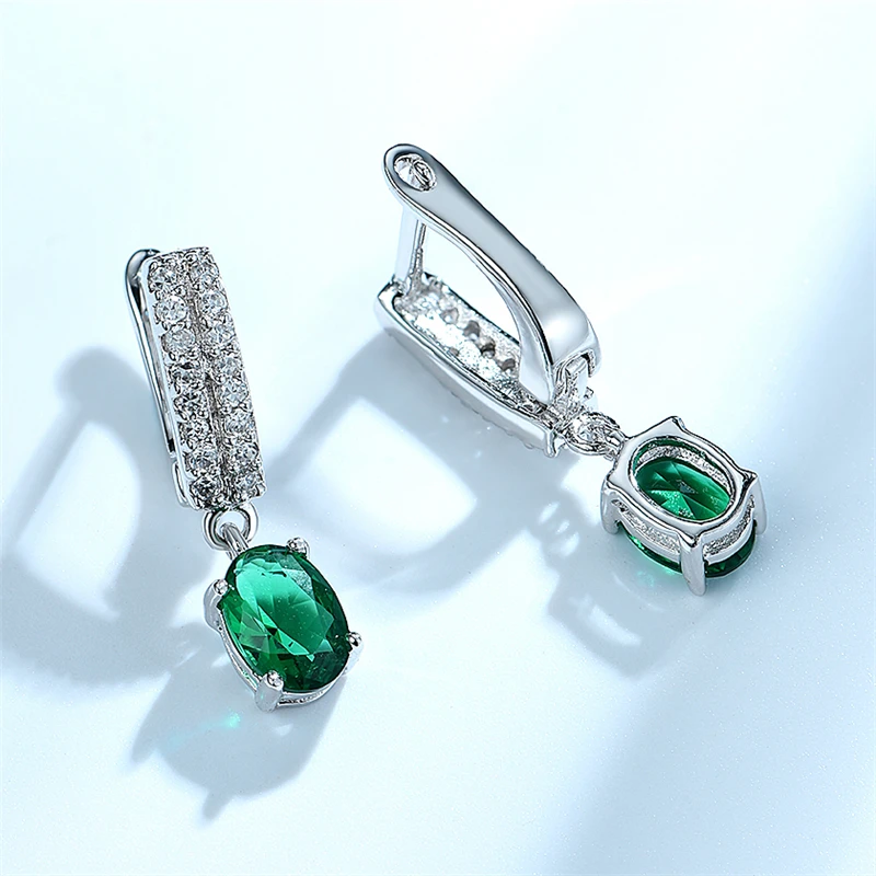 

DY 925 Sterling Silver Earring Gemstone Emerald Glass Cubic Zirconia Synthetic Stone Clip Luxury Earring For Women Fine Jewelry