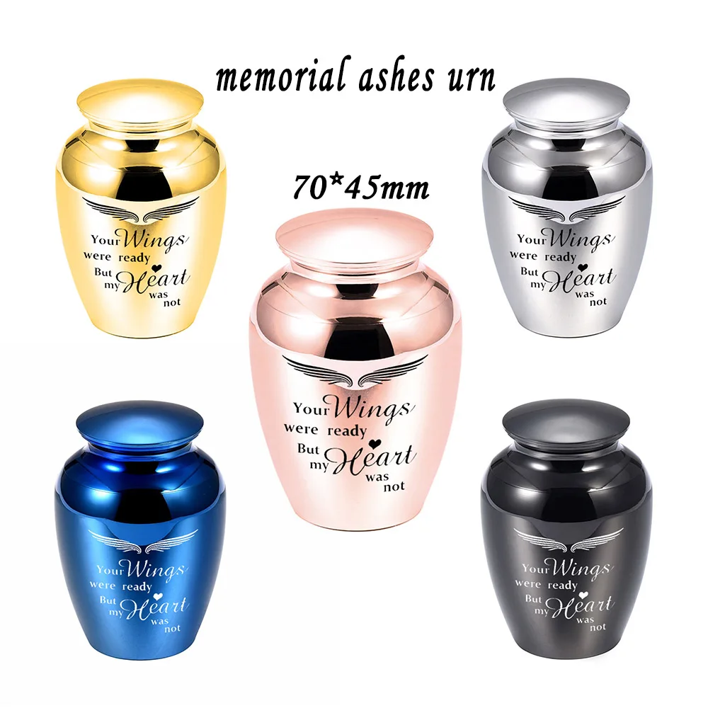 

5 colors 70 x 45 mm Small Keepsake Urn for Ashes Pet Cremation Urn Angel Wings Guard Keepsake Memorial Jar Human Ashes Urns
