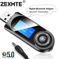 zexmte bluetooth 5 0 usb adapter transmitter receiver 2in1 usb bluetooth receptor with display audio adapter for pc tv headphone
