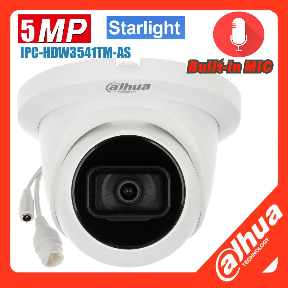 

mutil language Dahua IP Camera Eyeball IPC-HDW3541TM-AS 5MP POE WizSense IR 50m Built-in MIC SD Card Slot AI Camera
