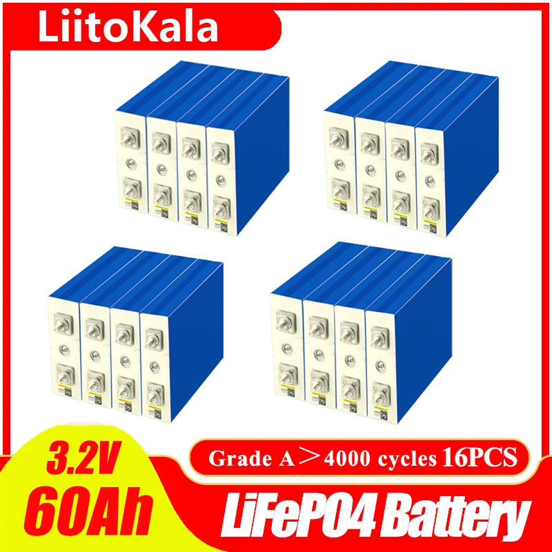 16 шт. LiitoKala класс A новый 3 2 в 60 ач lifepo4 аккумулятор 12 24 В для EV RV diy солнечный ЕС США