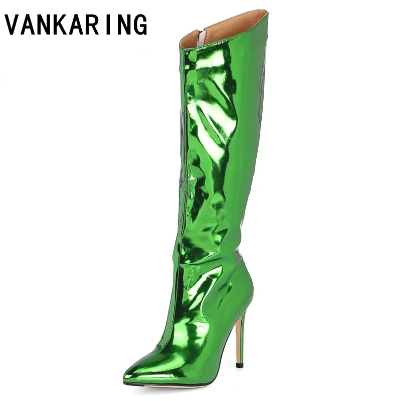 

Europe America pop fashion patent leather sexy knee high boots woman fashion autumn winter thigh high boots party shoes pumps