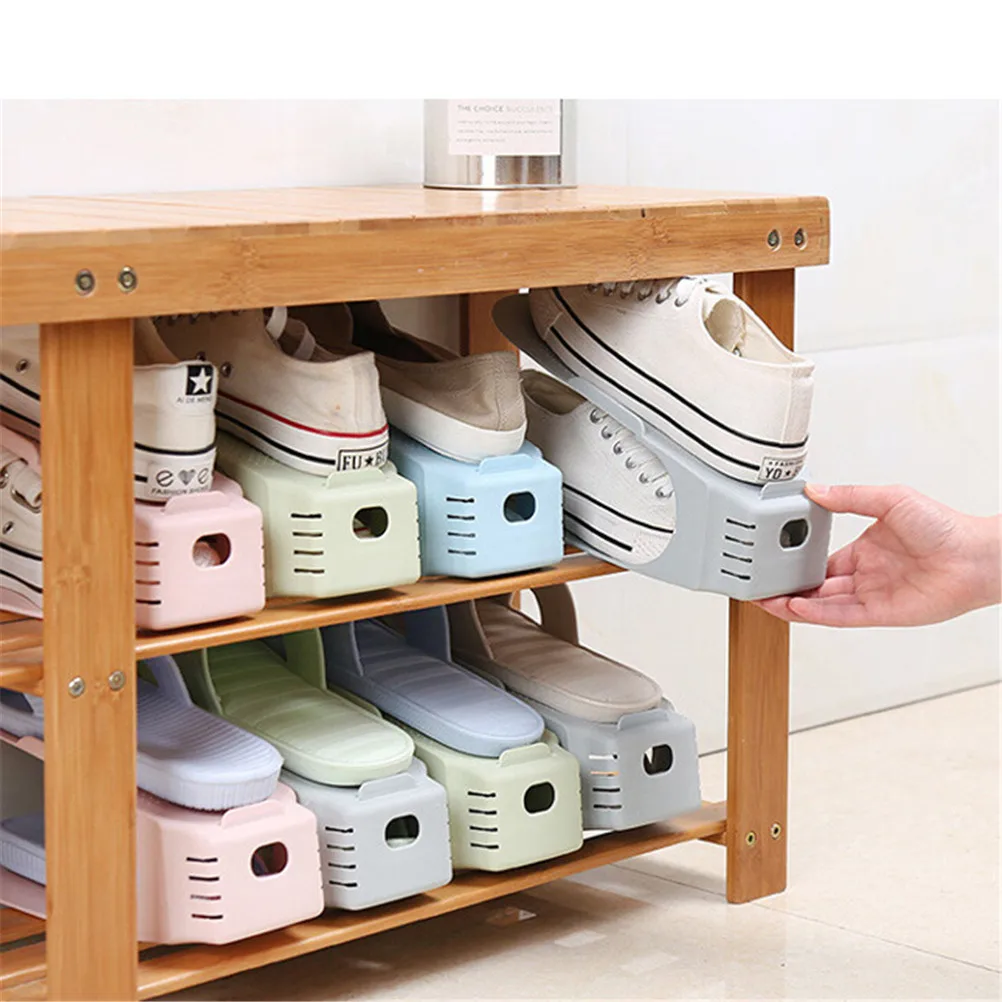 

1Pcs Plastic Shoe Racks Double Storage Shoes Rack Convenient Living Room Shoe Organizer Stand 3 Colors