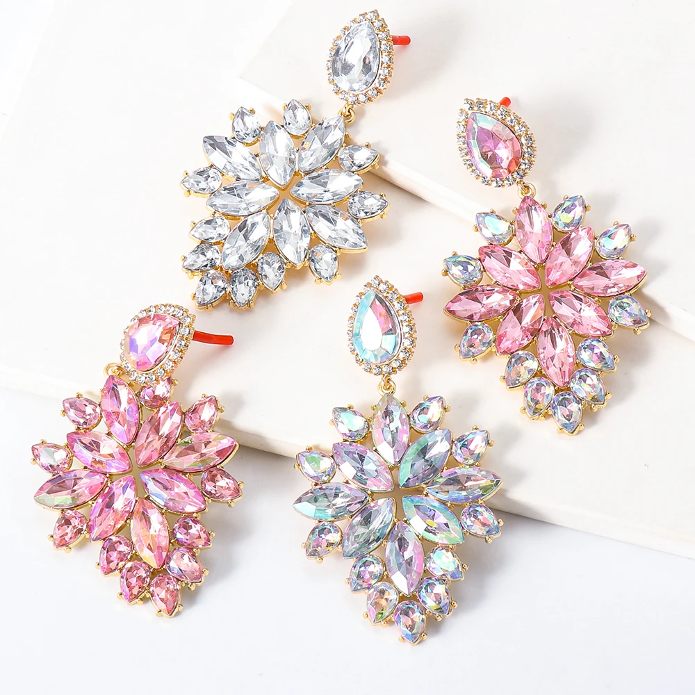 

16 New Designs Baroque Colorful Crystal Dangle Drop Earrings Handmade Metal Luxury Jewelry for Women Summer Party 2022 Trend