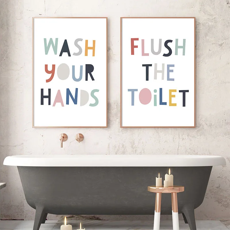

Colorful Bathroom Wall Art Poster Nursery Funny House Rules Sign Canvas Painting Wash Your Hands Quotes Print Nordic Home Decor