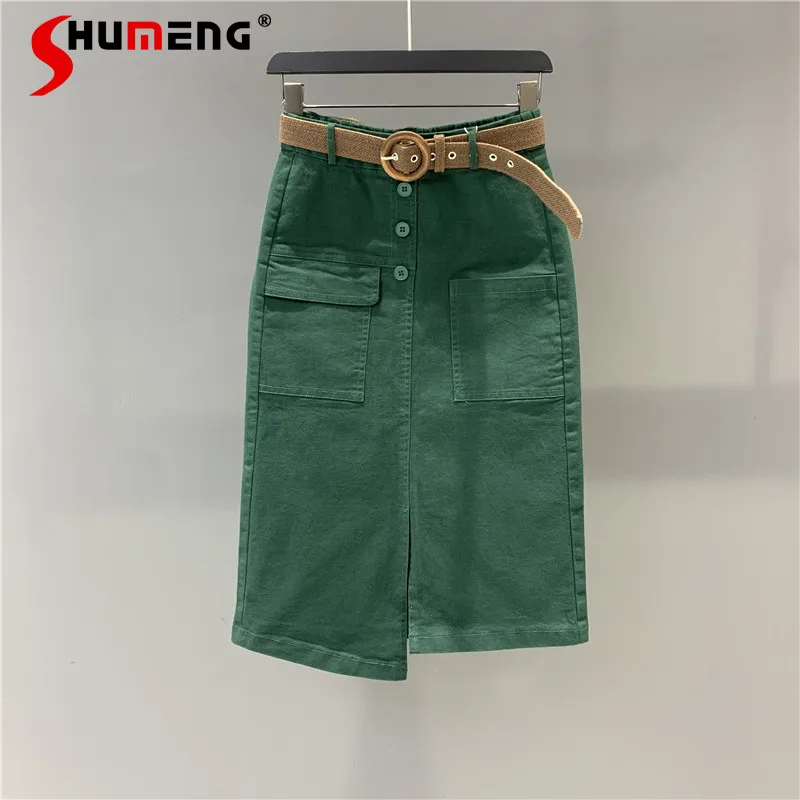 

Женская Асимметричная джинсовая юбка, повседневная облегающая юбка А-силуэта с высокой талией, лето 2021