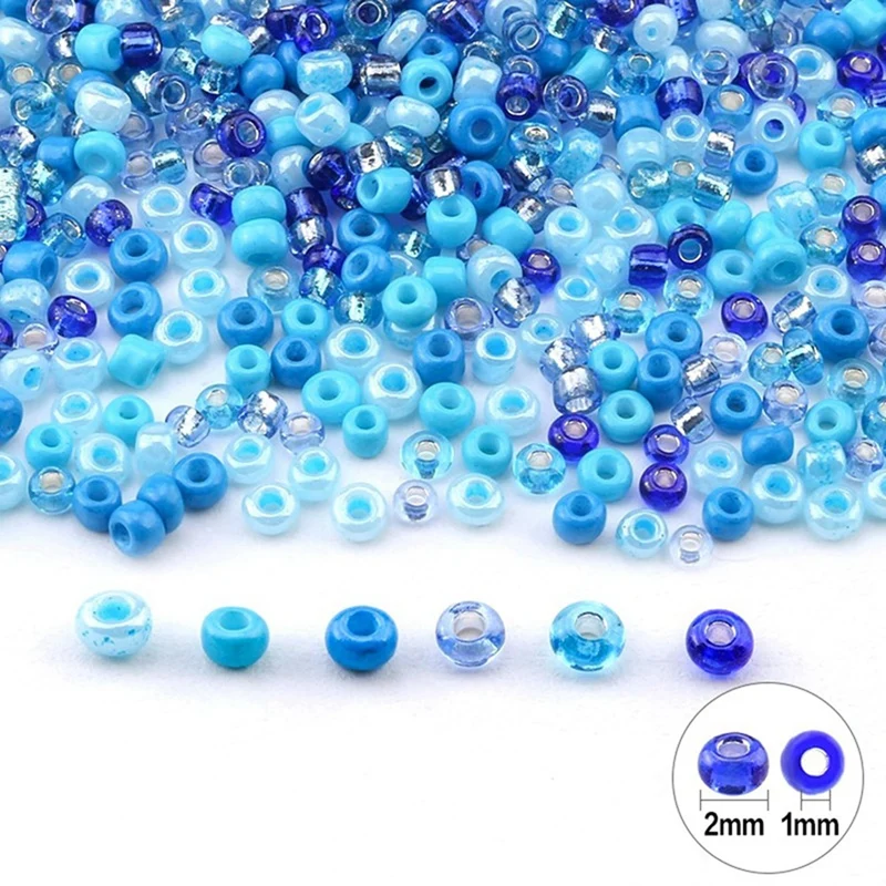 

2set Boxed 2mm Glass Seed Beads Pendant Crystal Gasket Glass Beads Yellow & Blue