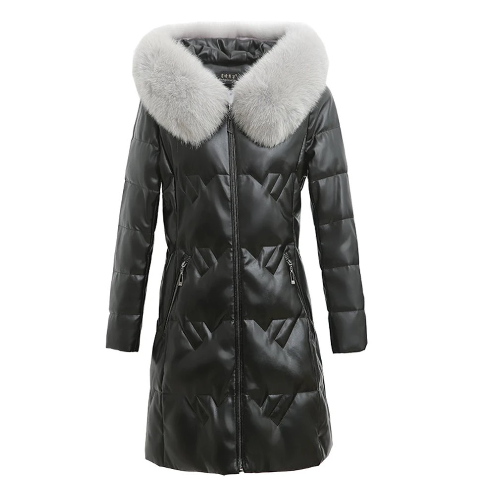 

Новинка, зимние куртки, женские длинные пальто из овечьей кожи, модные женские парки с воротником из лисьего меха на 90% белом утином пуху, женские пальто с капюшоном