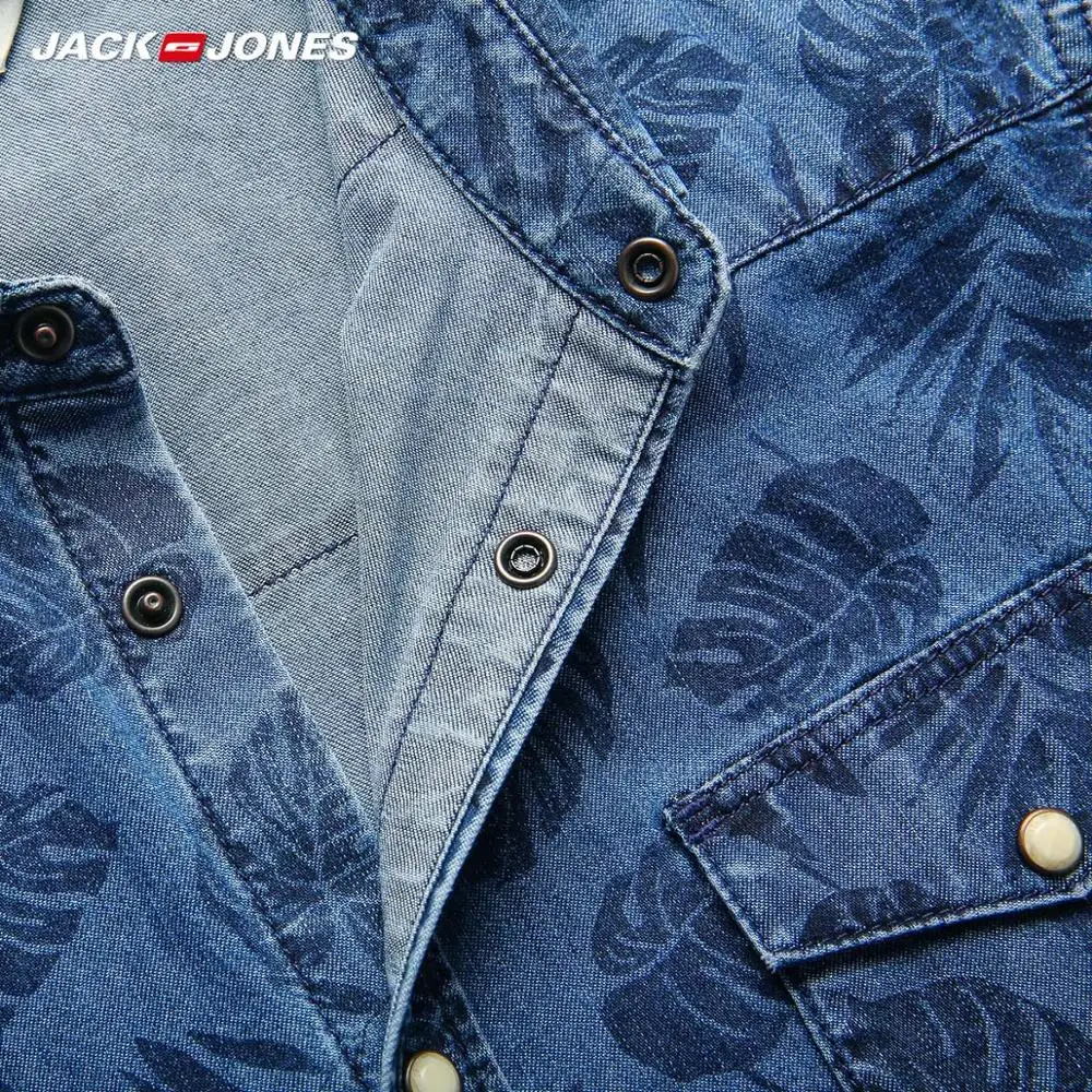 JackJones Для мужчин's 100% хлопок с тропическим принтом короткими рукавами джинсовая