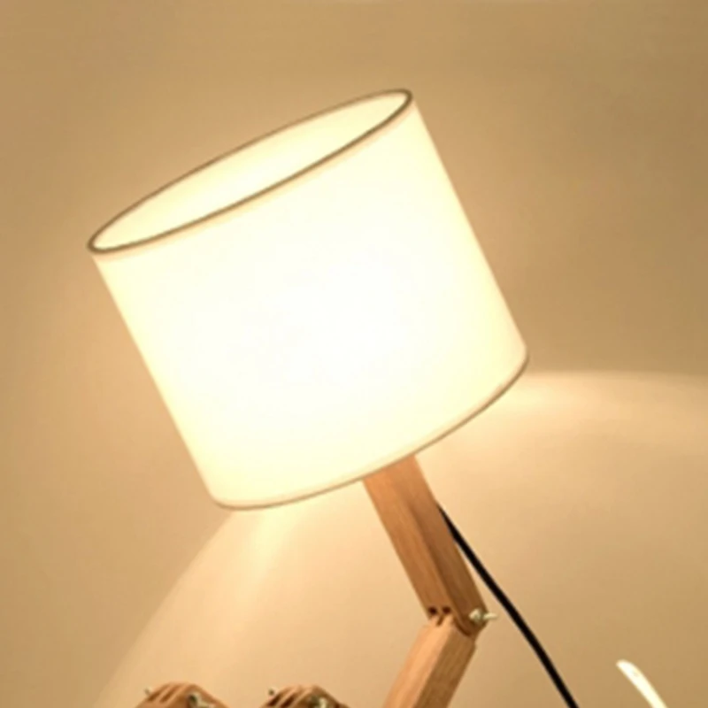 

Robot Shape Wooden Table Lamp Holder Modern Cloth Art Wood Desk Table Lamp Parlor Indoor Study Night Light