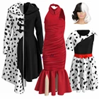 Новинка 2021, косплей-костюм Cruella De Vil, парик из фильма Супер Злодей, фотоплатье для детей, девочек
