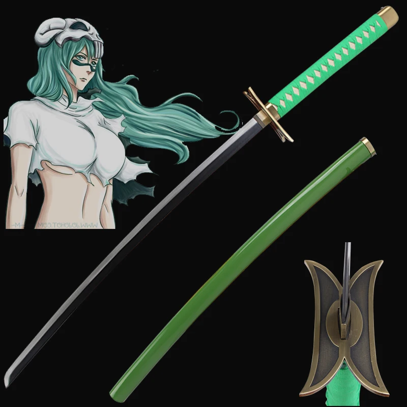 Japanese katana cosplay samurai swords Bleach Anime Neliel Tu Oderschvank's Sword Carbon Steel Blade Decorative Green No Sharp