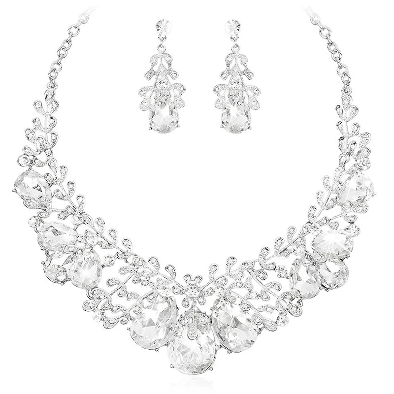 Мода Кристалл ожерелье серьги индийский роскошный свадебный ювелирный набор