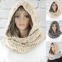 women knit scraf warm soft autumn winter women solid color warm knit scraf woolen yarn hood cap neck wrap shawls headband