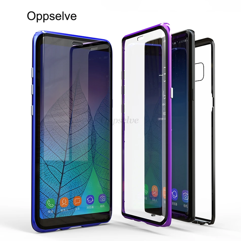 360 двухсторонний стеклянный Магнитный чехол для Samsung Galaxy S9 S8 S10 Plus Note 9 8 A30 A7 A9