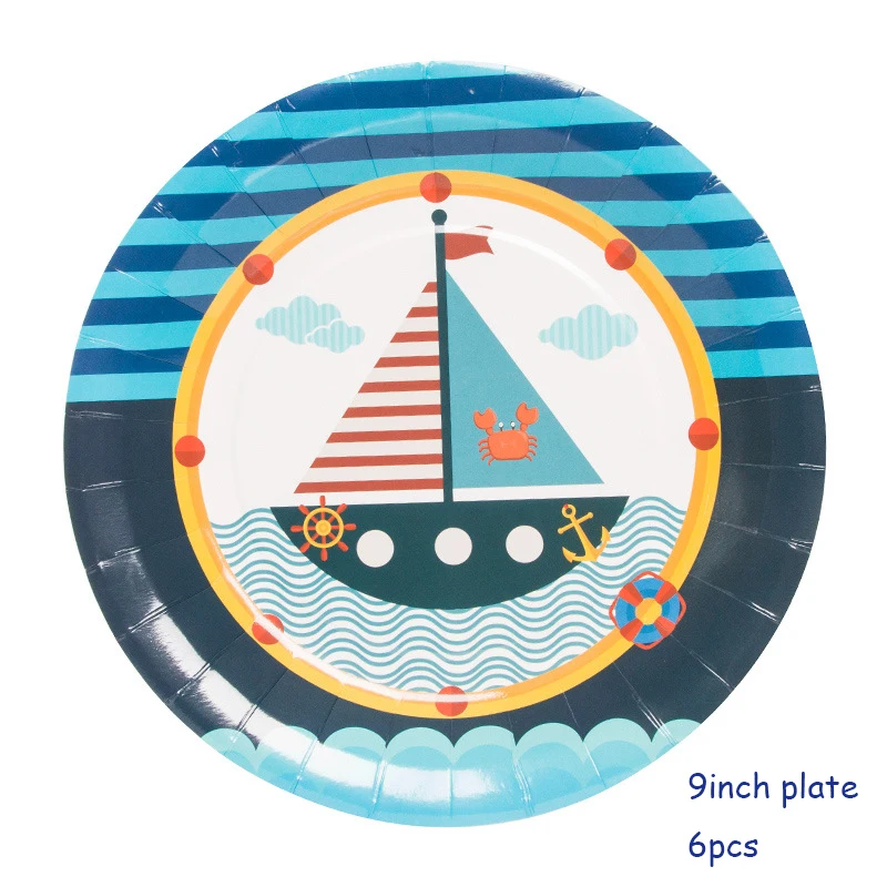 9inch plate 6pcs Морские вечерние предметы декора для дня рождения детей, предметы декора для вечеринок и дней рождения, декоративные одноразовые бумажные тарелки, бумажные стаканчики, посуда для душа ребенка - Цвет: 9inch plate 6pcs