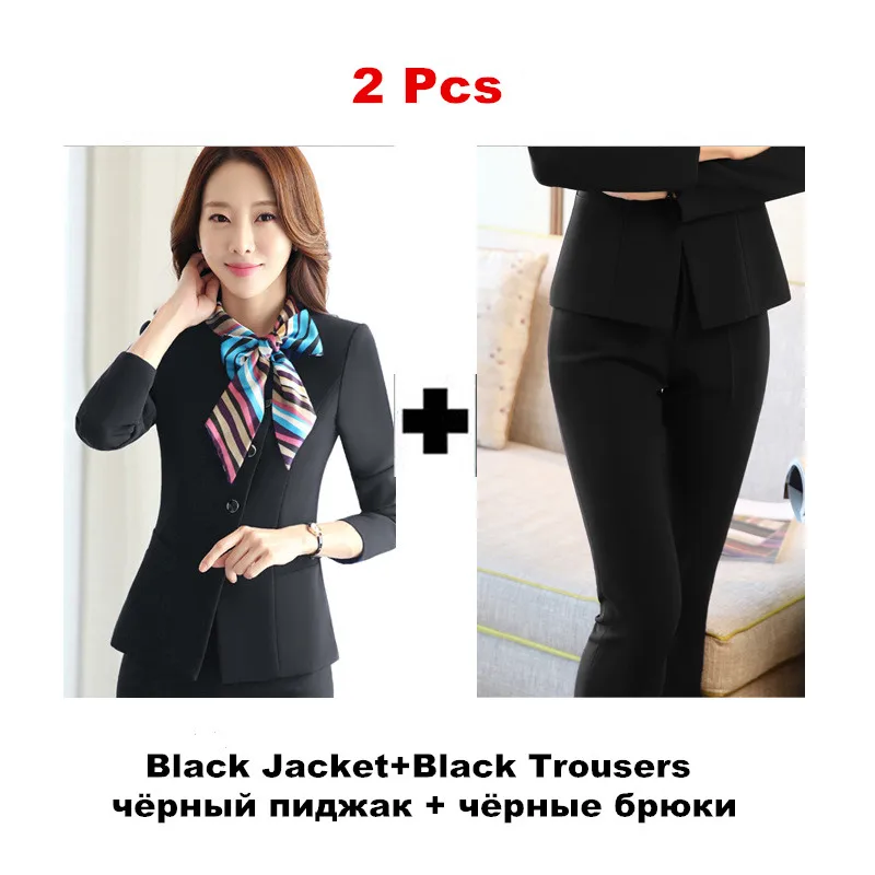 black pant suit Рабочая одежда, Женская юбка, костюм для отеля, стойка регистрации, рабочий костюм, 2 предмета, куртка с длинными рукавами, юбка/комбинезон, Униформа, ow0528 - Цвет: black pant suit