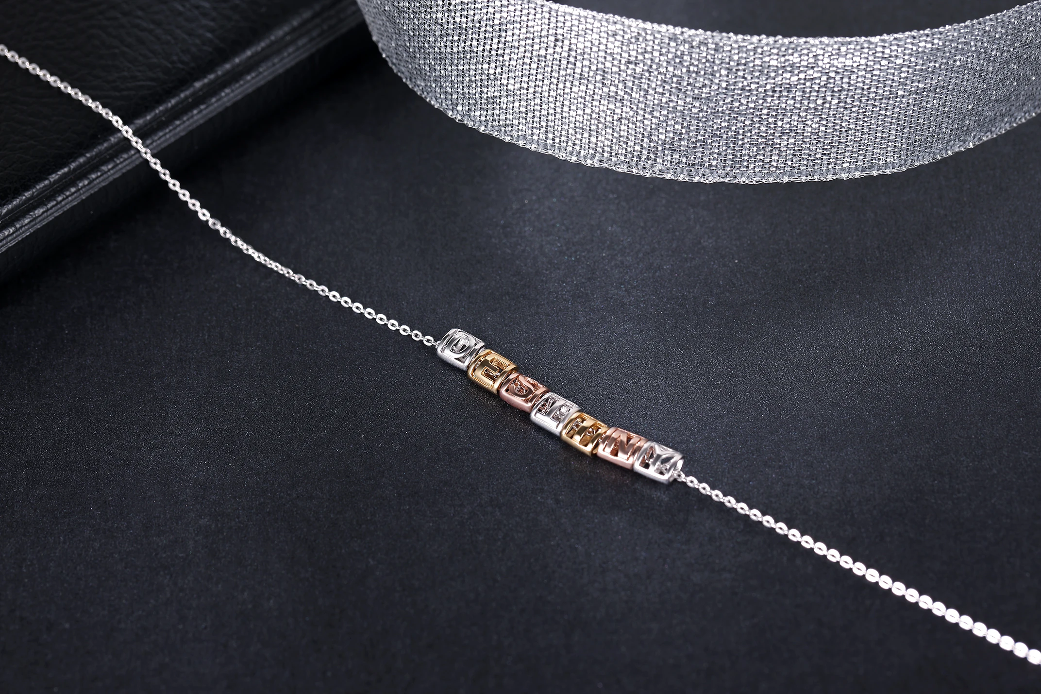 

925 silver letter necklace female fashion fashion jewelry short chain clavicle chain ornament goddess of luck