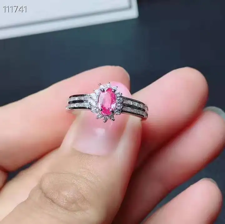 Природные Шри Ланка Цейлон кольцо с розовым сапфиром ювелирные украшения 4x6