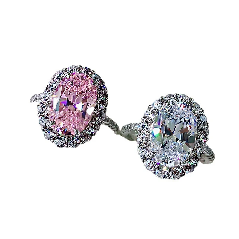 

ThusNice 100% 925 Sterling Silver Ring Oval High Carbon Diamond Bridal Ring Sparkling Wedding Party Silver 925 Fine Jewelry Gift