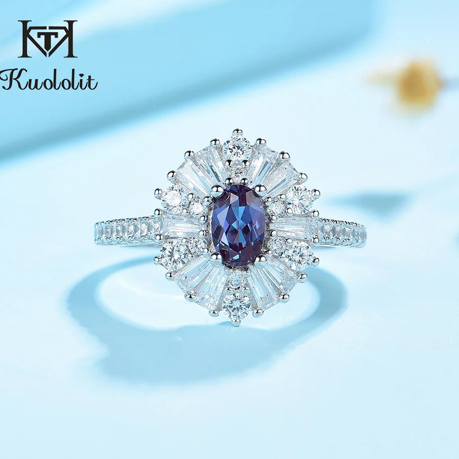 Женское кольцо с натуральным Александритом kuolit цельное серебряное 925 пробы и для