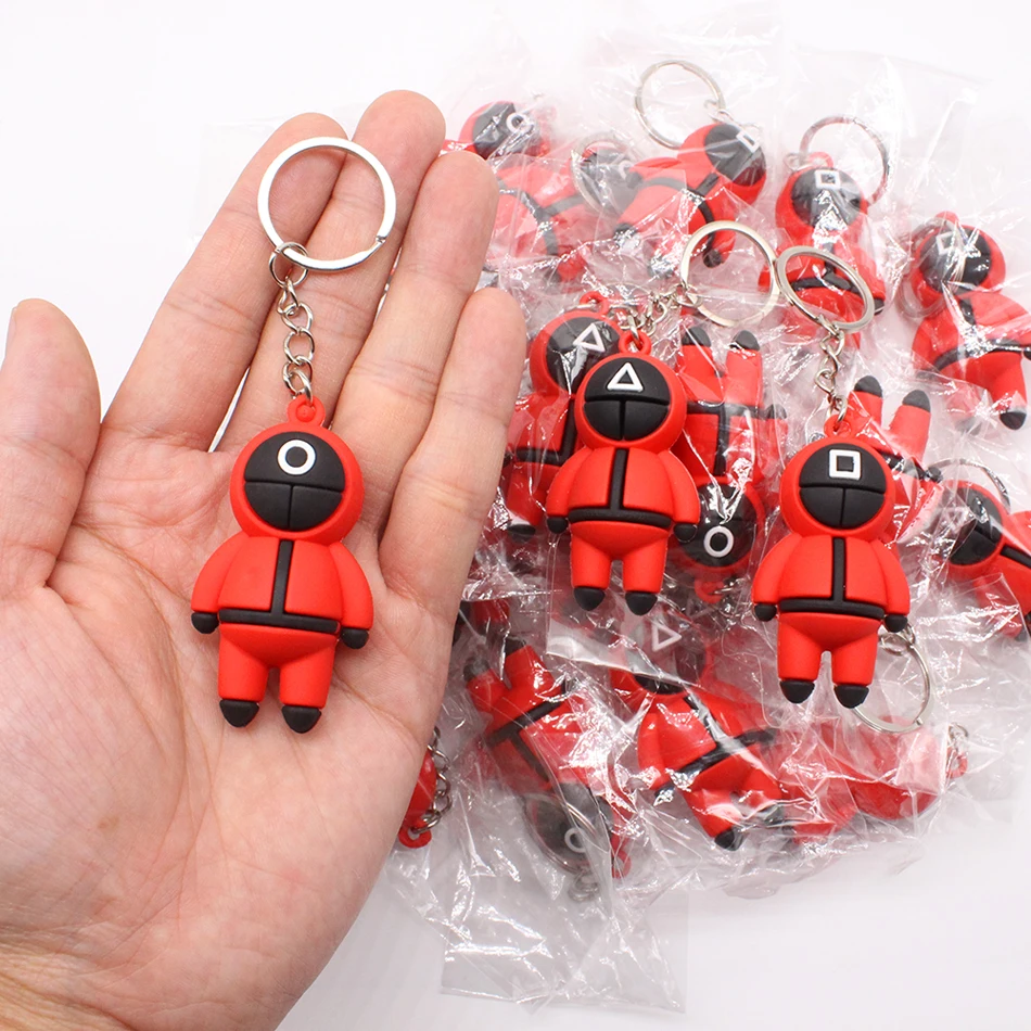 

Squid Game Keychain Soldier Triangle Series Creative Charms 3d Mini Doll Figurine Key Ring Car Backpack Pendant Gift Ornament
