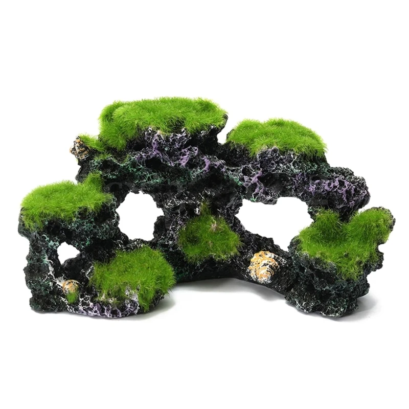 

Aquarium Coral Reef Decoration Resin Fish Tank Mountain Rock Landscape Ornament with Moss for Betta Sleep Rest Hide Play