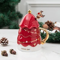 creative 3d christmas tree mug with lid milk cup anti scalding ceramics coffee cup milk juice cup childrens christmas gift