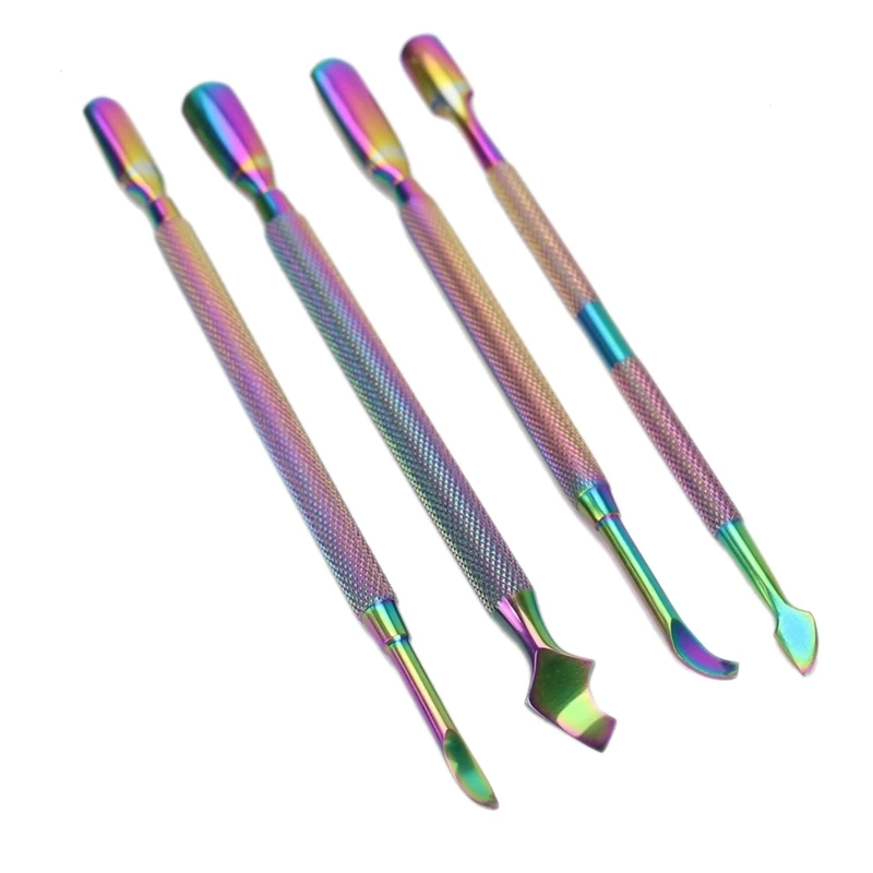 

4Pcs Rainbow Cuticle Pusher Stainless Steel Cuticle Remover and Cutter Manicure Nail Art Tool Set Professional Cuticle Nippers f