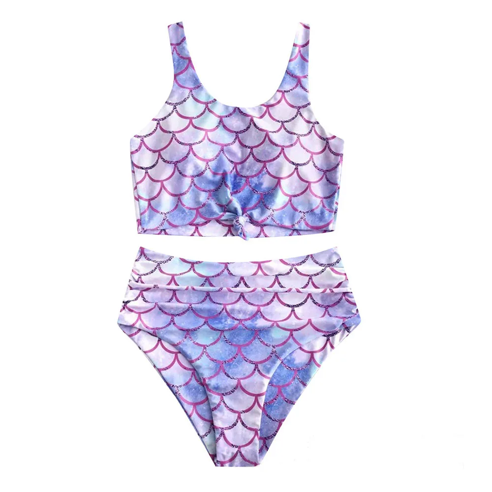 

High Waist Geo Print 2 Pieces Women Swimsuit Fashion Beach Pool Party Soft Bikini Sleeveless Scoop Neck Bathing Sexy Summer