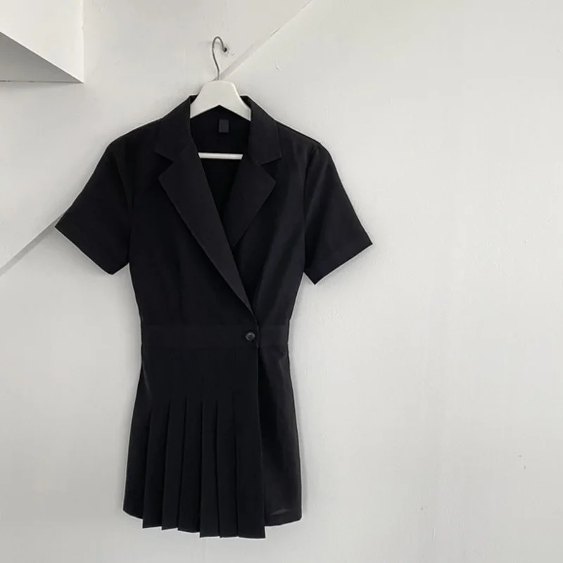 

[EWQ] Korea Chic Trendy Women Casual Fashion Suit Collar One Button Stitching Loose Khaki Pleated Culottes Summer 2021 16E1110