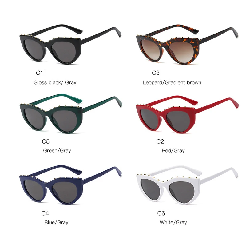 

2020 New Brand Design Fashion Sexy Lady Cat Eye Sunglasses Women Vintage Gradient Rivet Small Frame Sun Glasses For Female UV400