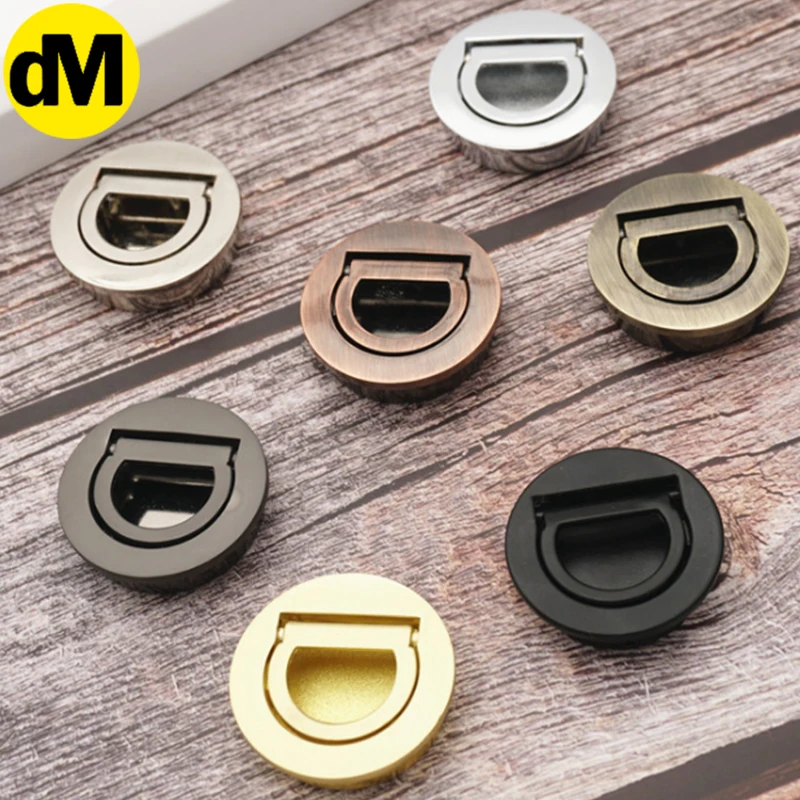 

DM 10pcs/Set Round Pull Ring TATAMI Door Handle Black Brushed Stainless Steel Color Bright Light Dark Pull Clasp Hand Cyan