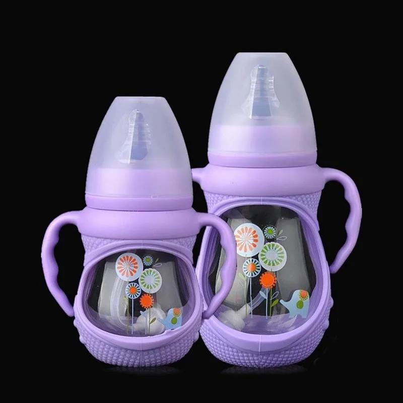 

150/240ml Baby Glass Bottle Anti Colic Wide Neck With Detachable Handle Feeding Bottle For Newborn Infant Toddler BPA Free 8OZ
