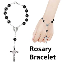 new handmade black catholic glass pearl prayer beads cross rosary bracelet fashion anniversary gifts for unisex