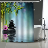custom high quality flower and stone shower curtains bath products bathroom decor waterproof polyester with 12 pcs hooks