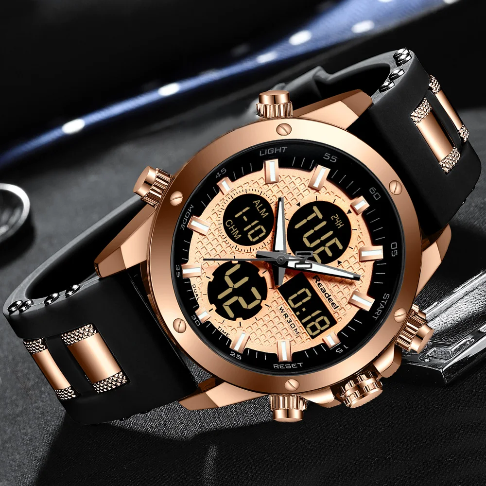 Мужские часы от роскошного бренда мужские спортивные Кварцевые светодиодные