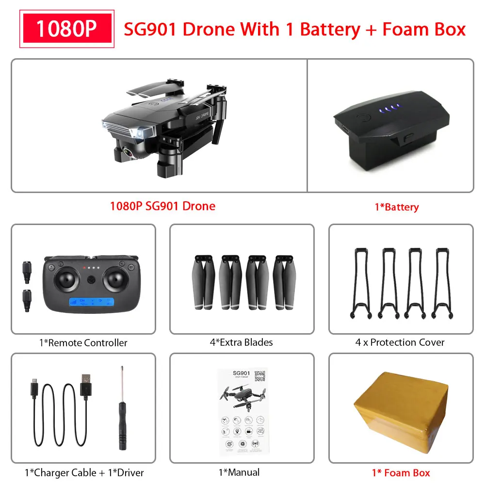 SG901 1080P 1B Foam ZWN SG907 SG901 gps Радиоуправляемый квадрокоптер с Wifi FPV 1080P 4K HD Двойная камера оптический поток Дрон следуй за мной мини Дрон VS SG106 E502S - Цвет: SG901 1080P 1B Foam