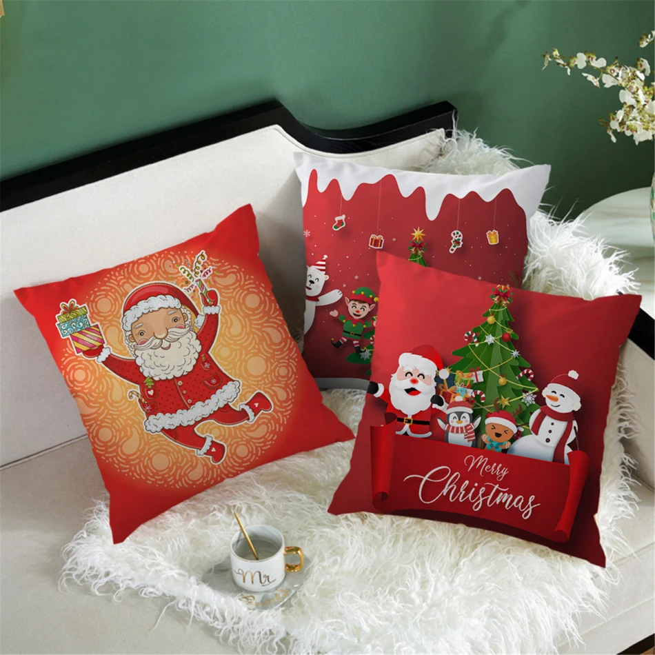 

Fuwatacchi Christmas Cushion Cover Red and Green Pillow Case Home Decor Happy New Year Decoration Throw Pillowcase for Sofa Seat