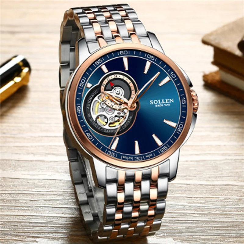 SOLLEN Королевского синего цвета автоматические мужские механические наручные