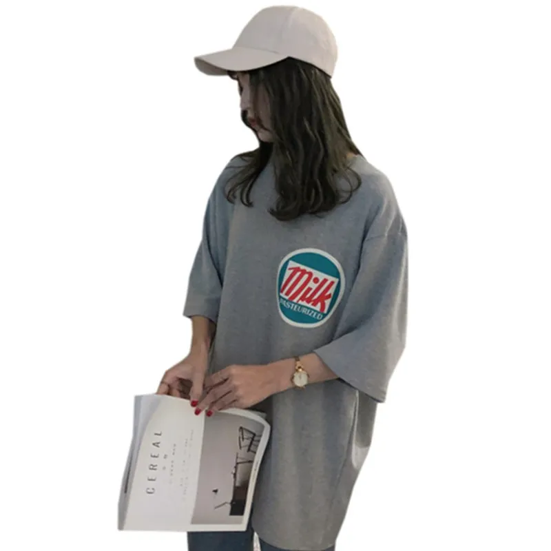 

T-shirt Women Harajuku Print Cute Hong Kong Style Clothes Unisex Loose Wild Style Long Summer New Korean Fashion Women's T-shirt