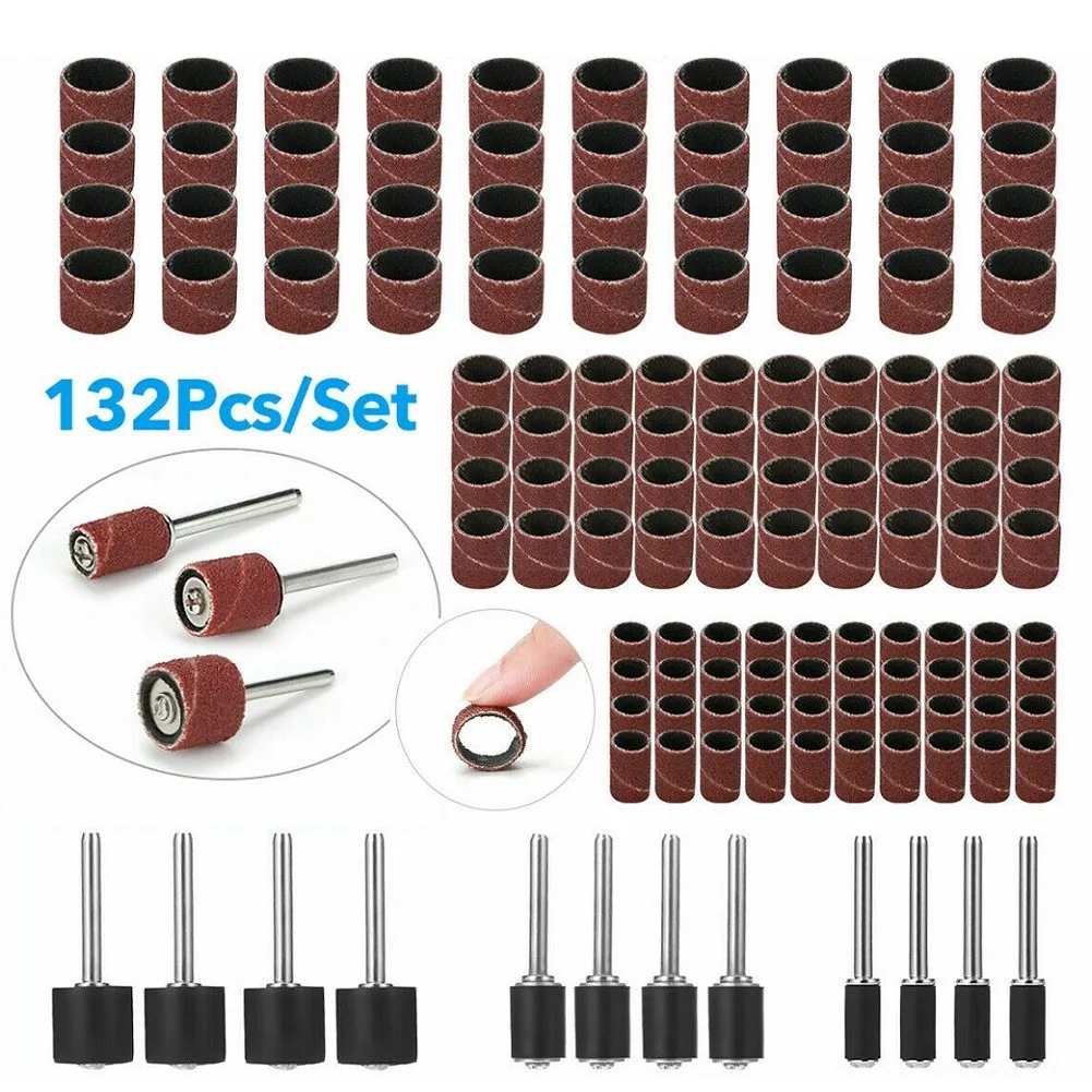 132PCS Sanding Bands Drum Sleeve Grit Mandrel Kit Sandpaper Rotary Tools Accessories With Mandrels Abrasive Band | Инструменты