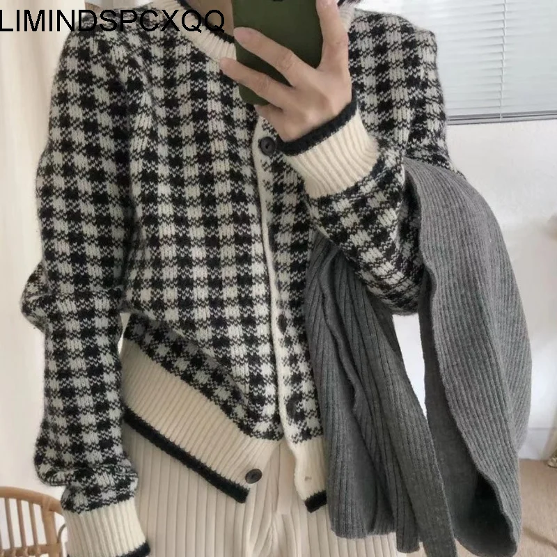 

Женский джинсовый Кардиган с длинным рукавом, трикотажный нежный кардиган с круглым вырезом в Корейском стиле, осенняя одежда